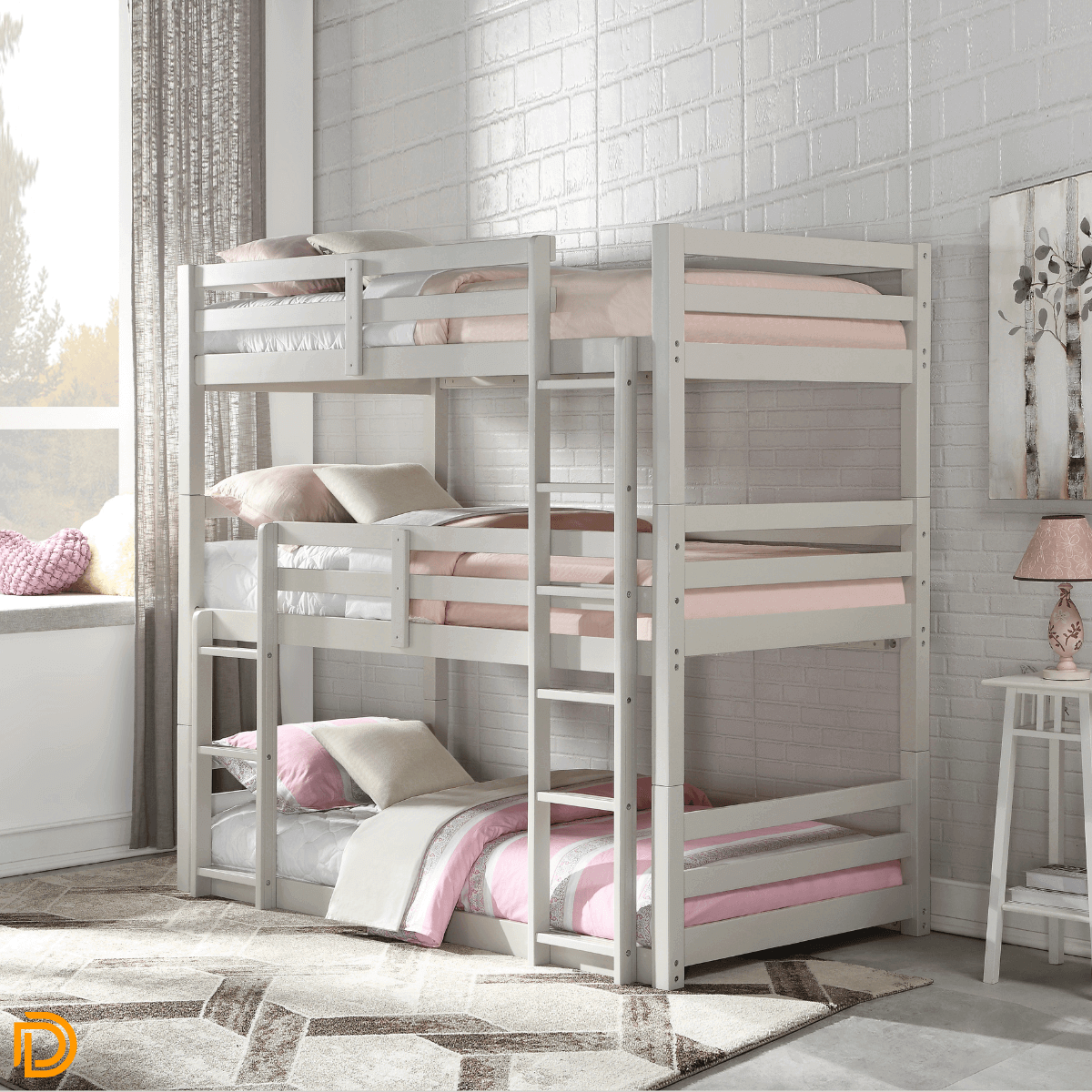 Ronnie Triple Twin Bunk Bed W/ 2 Ladders