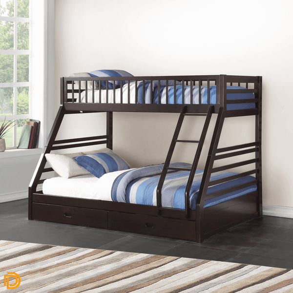 Jason Twin/Queen XL Bunk Bed W/ 2 Drawers In Expresso Finish