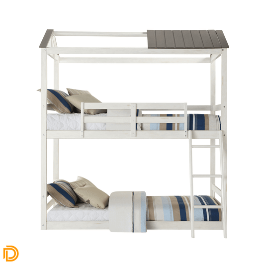 Nadine Cottage Twin/Twin Bunk Bunk Bed In Weathered White & Washed Gray Finish