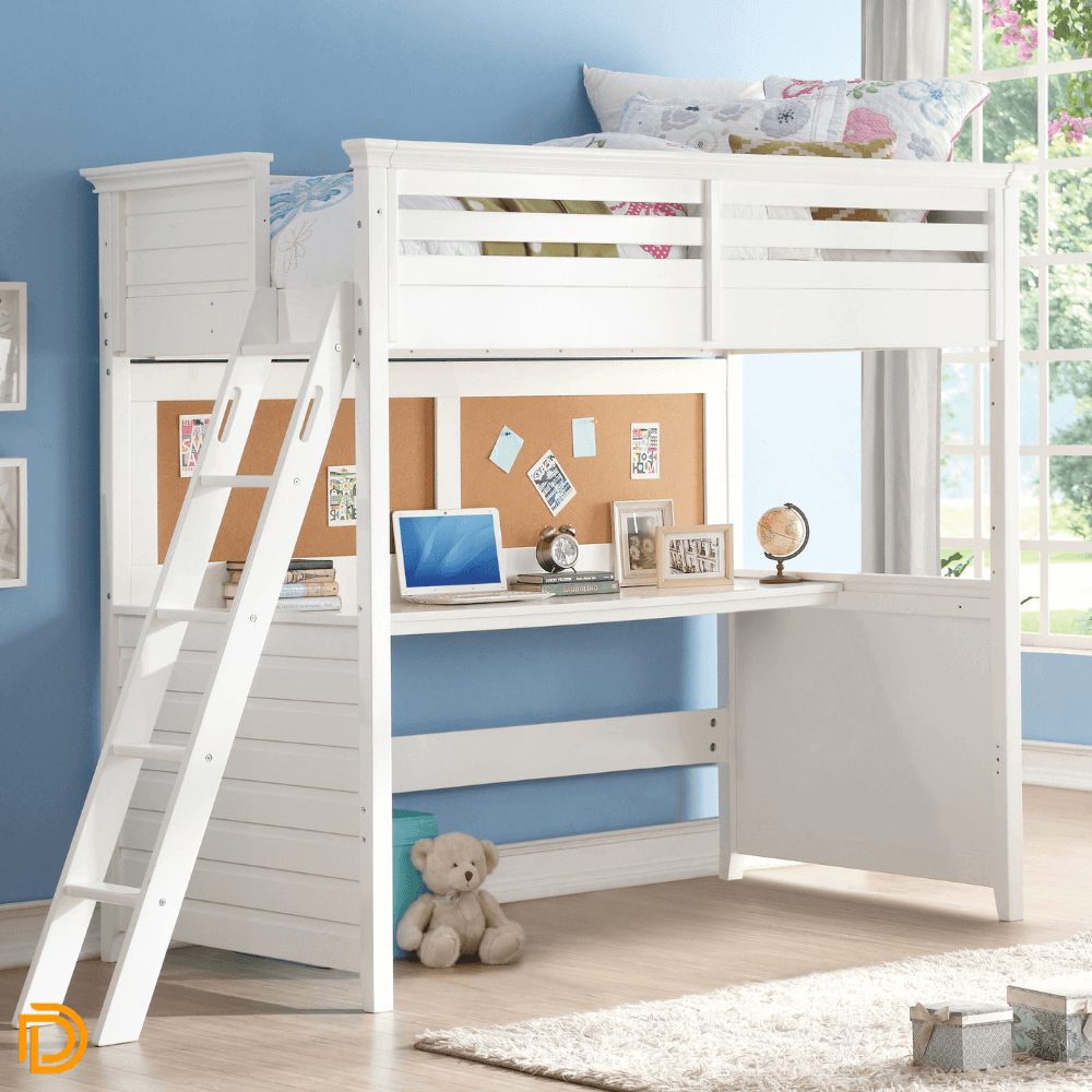 Lacey Twin Loft Bed W/ Desk Arctic White