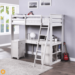 Ambar Twin Loft Bed W/ Desk Luxurious Light Gray
