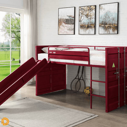 Industrial Style Cargo Twin Loft Bed W/ Slide