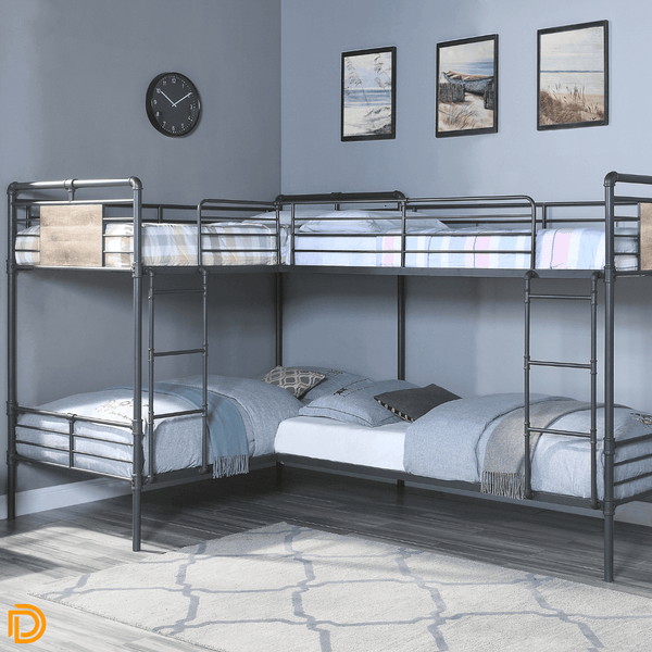 Cordelia Industrial Style Quadruple Twin Bunk Bed